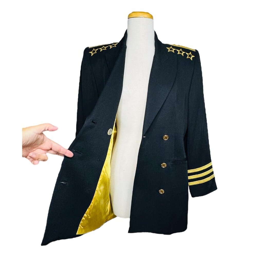 Solini New York Blazer Black Jacket Gold Embroidered Stars and Stripes 6 Vintage - Picture 4 of 14